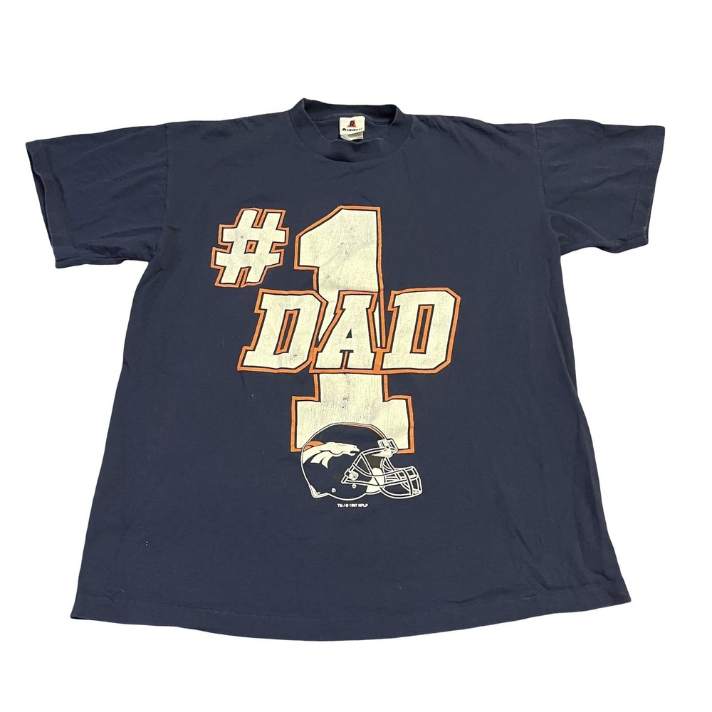 Vtg Riddell Denver Broncos #1 Dad T-Shirt‎ Medium